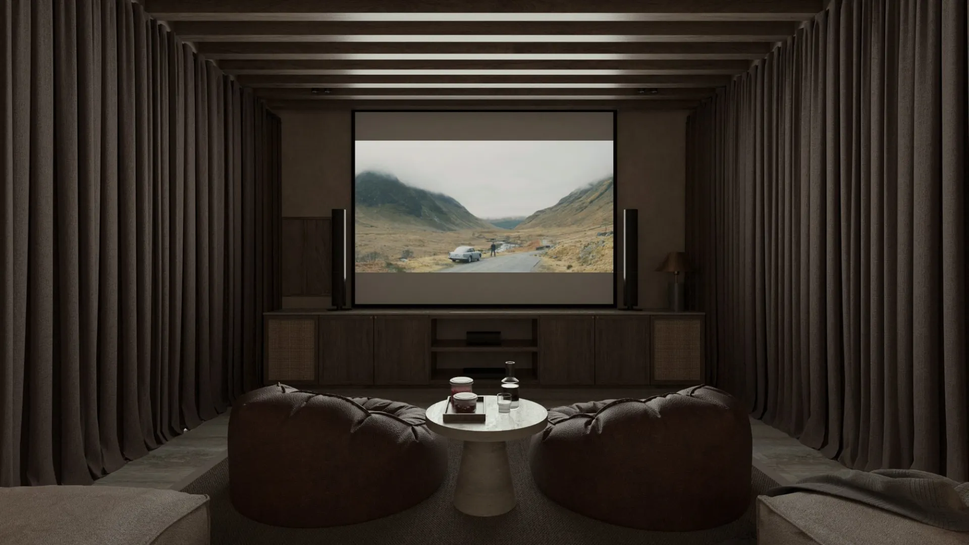 Media Room - sala de cine noche — Casa Lagos, Lagos del Campanario, El Campanario Querétaro